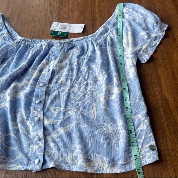 Roxy Crop Top Womens Large Midnight Magic Prairie Button Short Slv Blue Hawaiian - Picture 12 of 15
